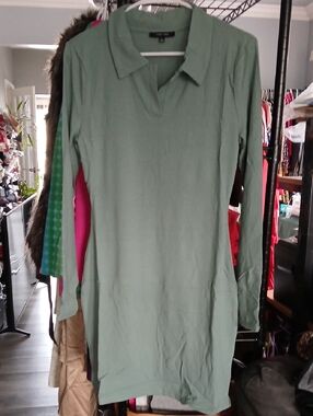 Love Tree Sage Green Ribbed Polo Top